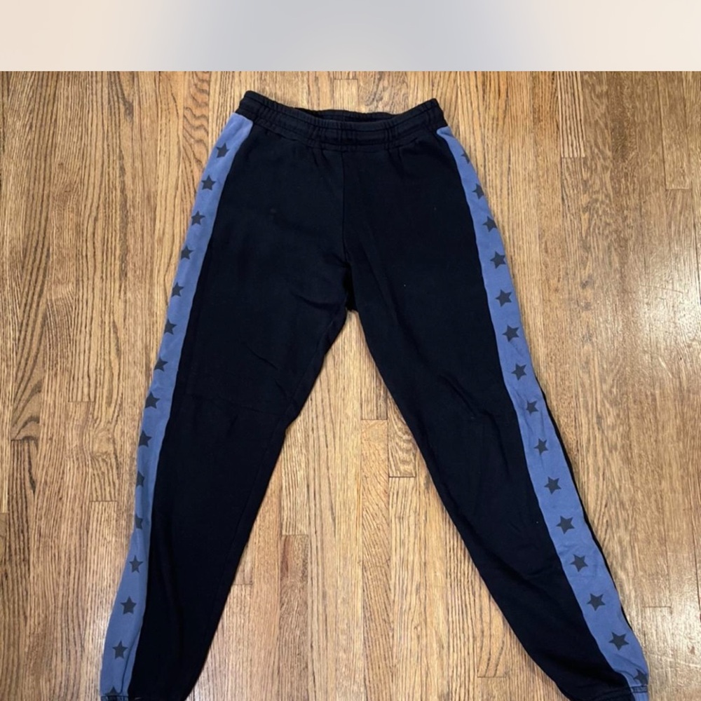 Michael Lauren Black Joggers with Blue Star Side Panels